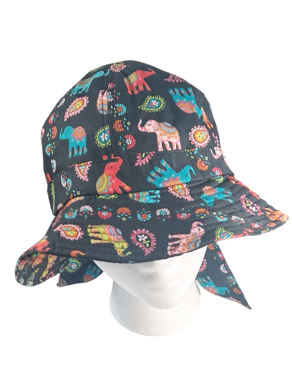 NaRaYa Lady’s Elephant Paisley Print Sun Hat - Black Multicolor Gardening Summer